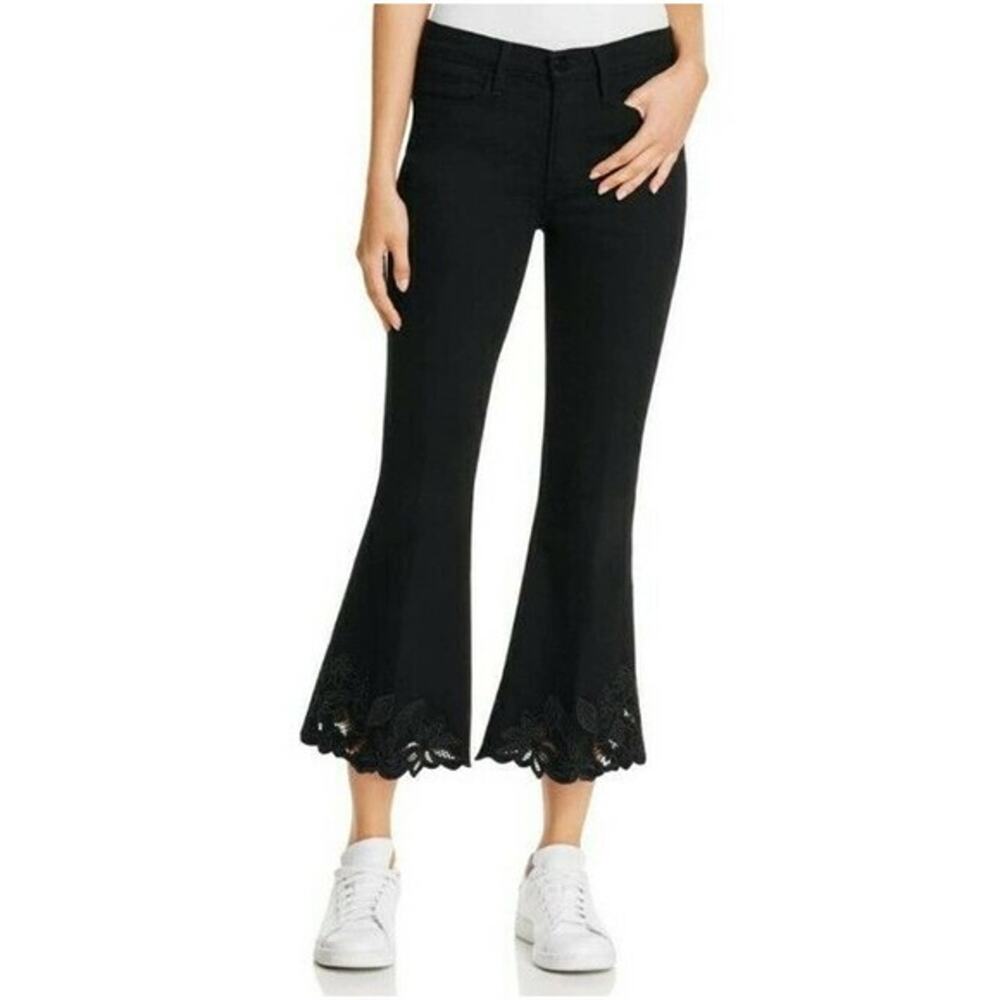 Frame Black Le Crop Mini Boot Embroidered Hem Jeans